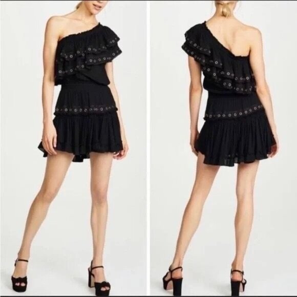 MISA  Size XS  Larisa One-Shoulder Dress Tiered Pleated Ruffled Grommet Gypsy - Picture 1 of 12